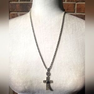 Sterling Silver Necklace with Cross Pendant and Rope Chain